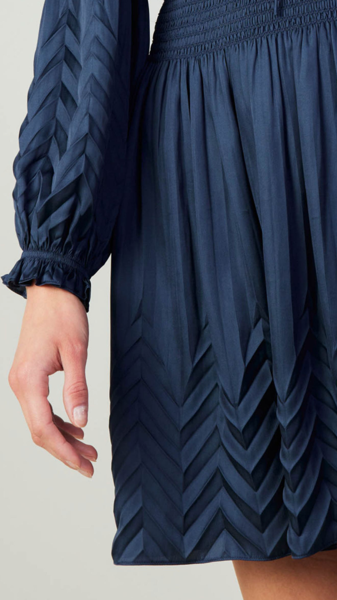 Navy Chevron Pleated Detail Dress