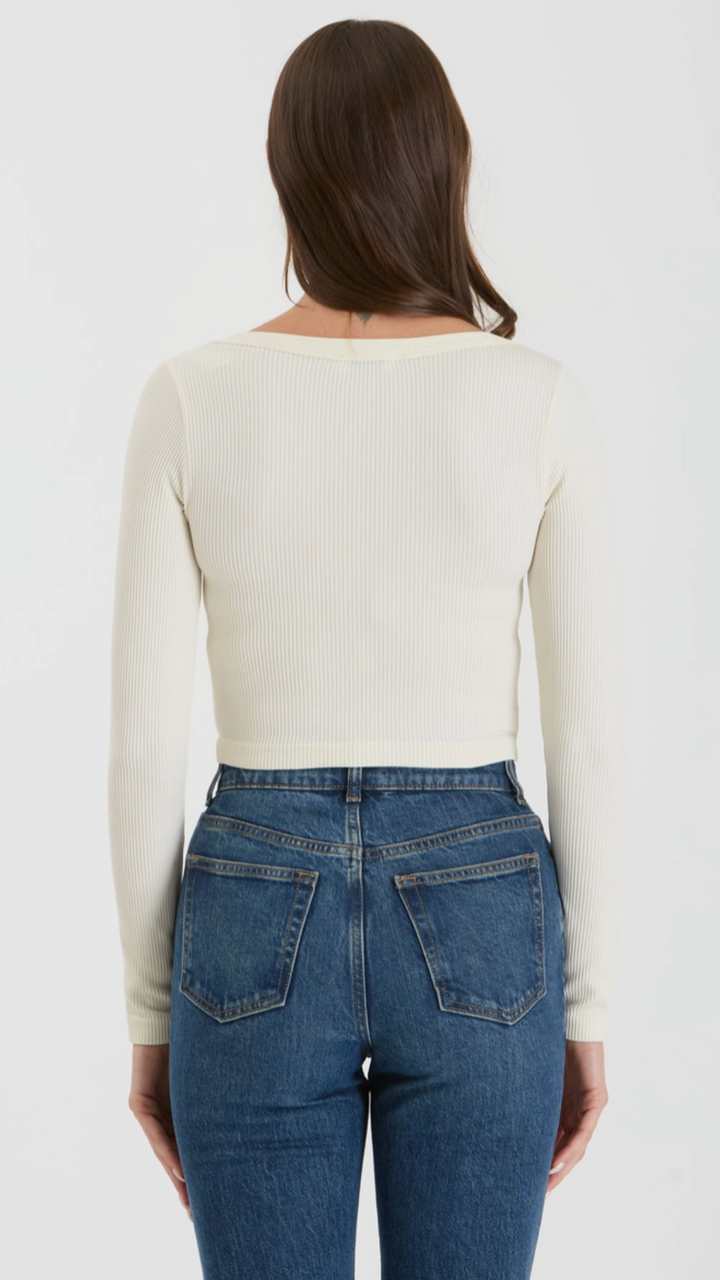 Beige Scoop Neck Long Sleeve