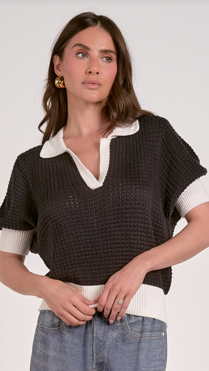 Colorblock Collared Sweater Top