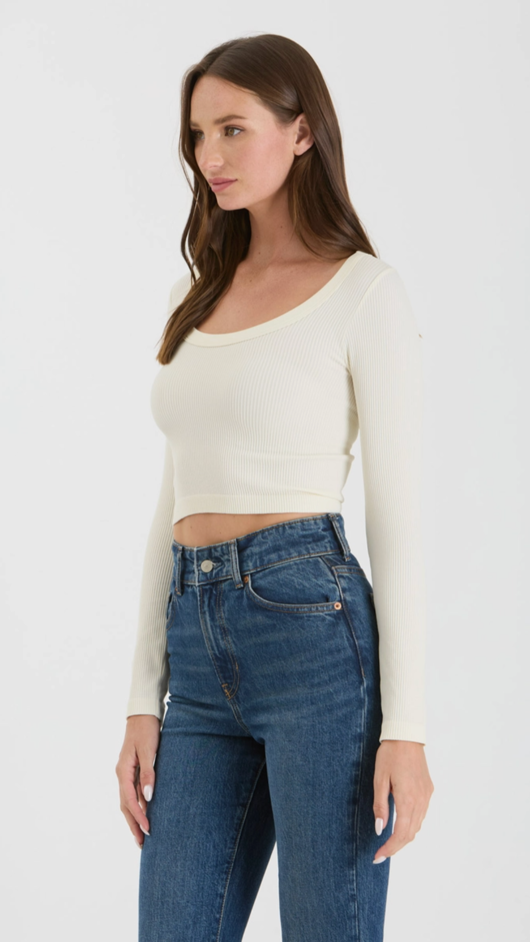 Beige Scoop Neck Long Sleeve