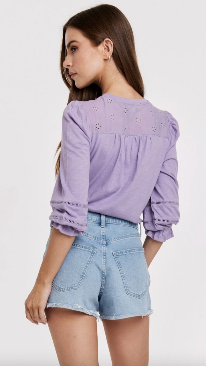 Iris Eyelet Detail Quarter Sleeve Top