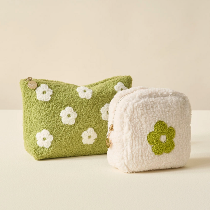 Green Flower Square Teddy Pouch