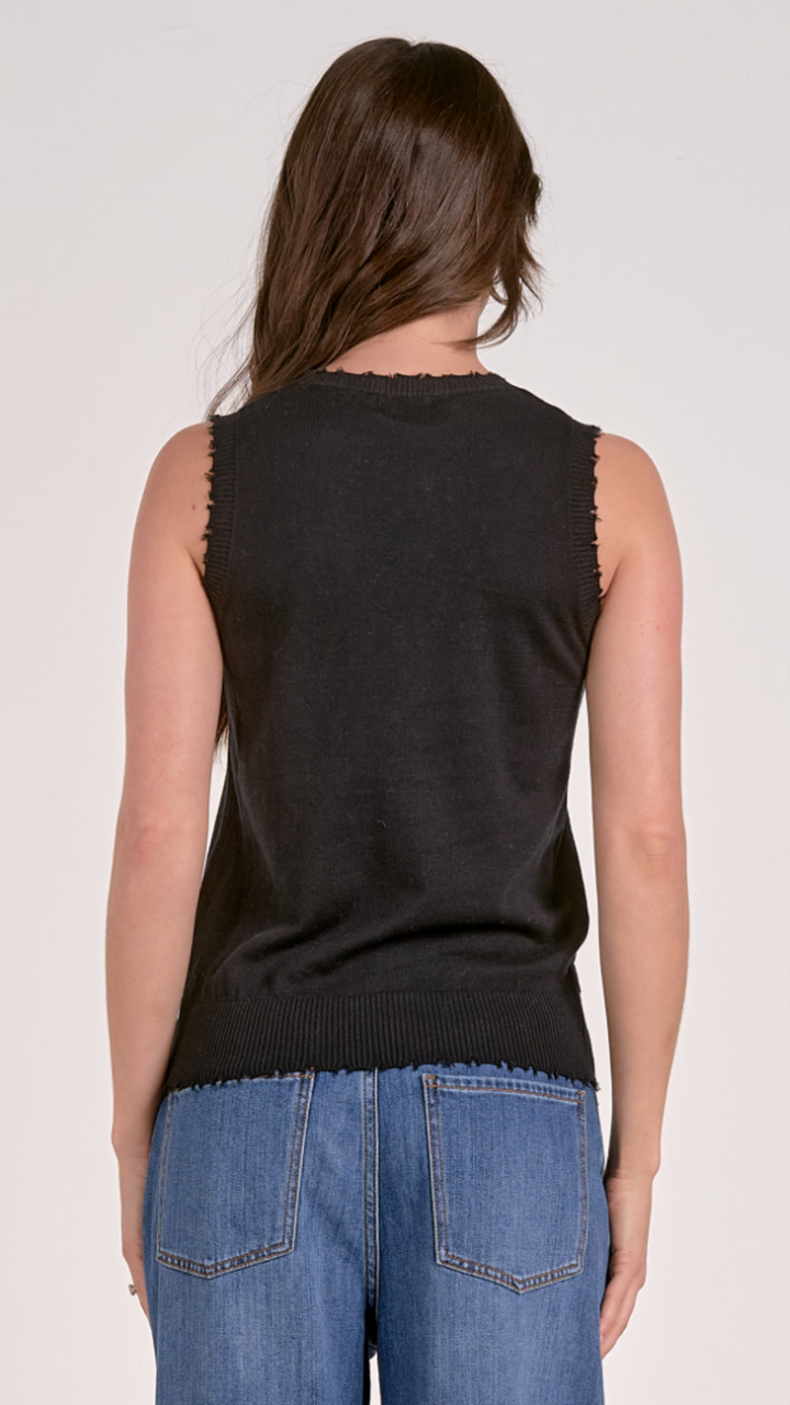 Black Distressed Sleeveless Tank