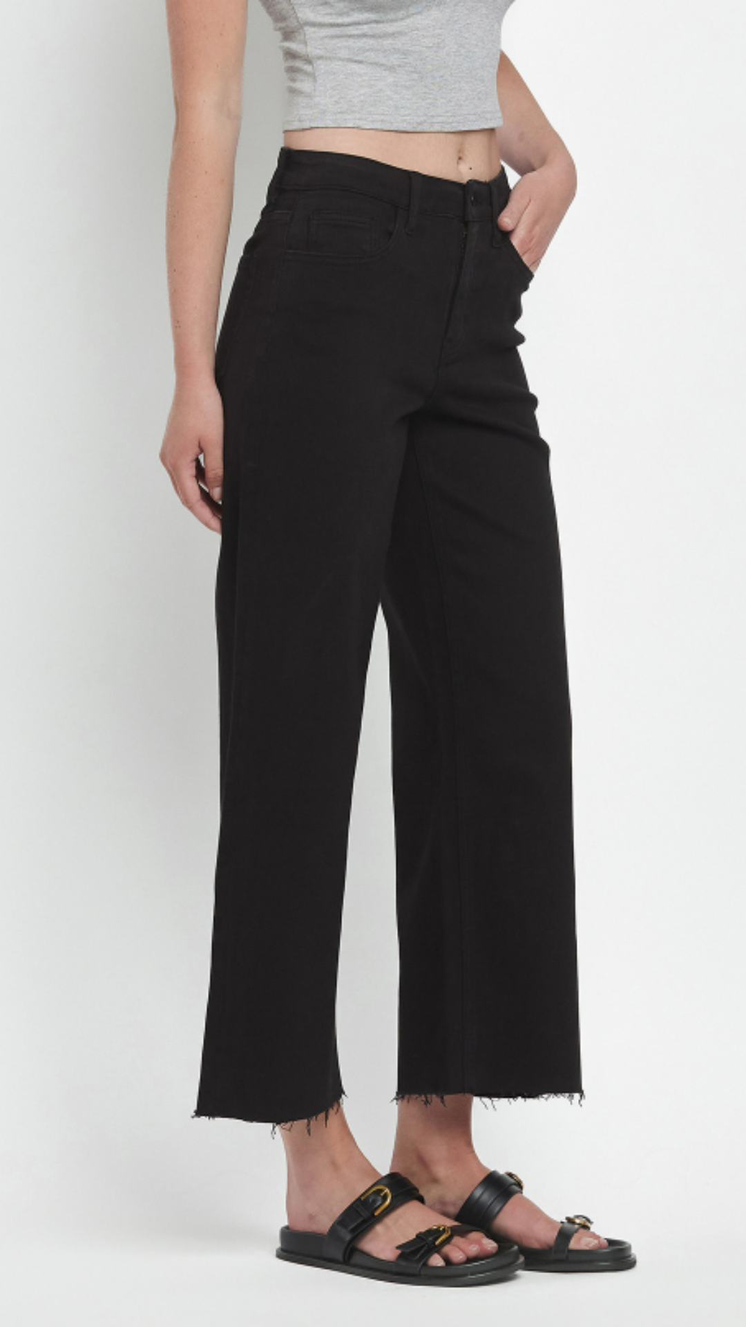 Black High Rise Crop Wide Leg Jeans