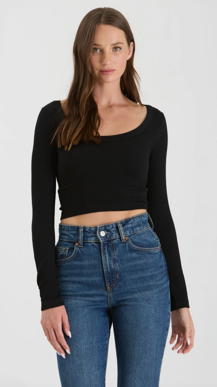 Black Scoop Neck Long Sleeve