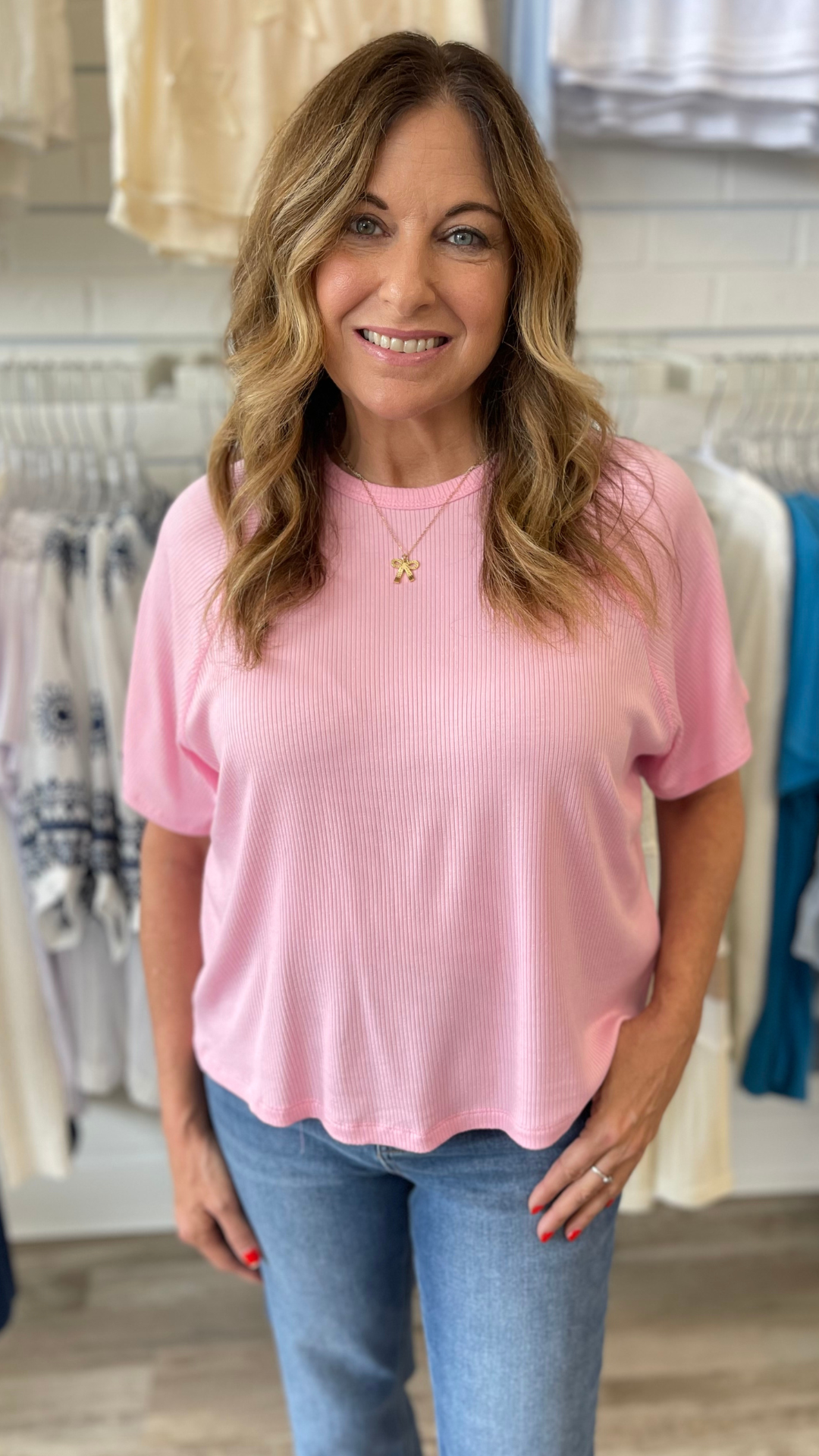 Baby Pink Ribbed Loose Fit Tee