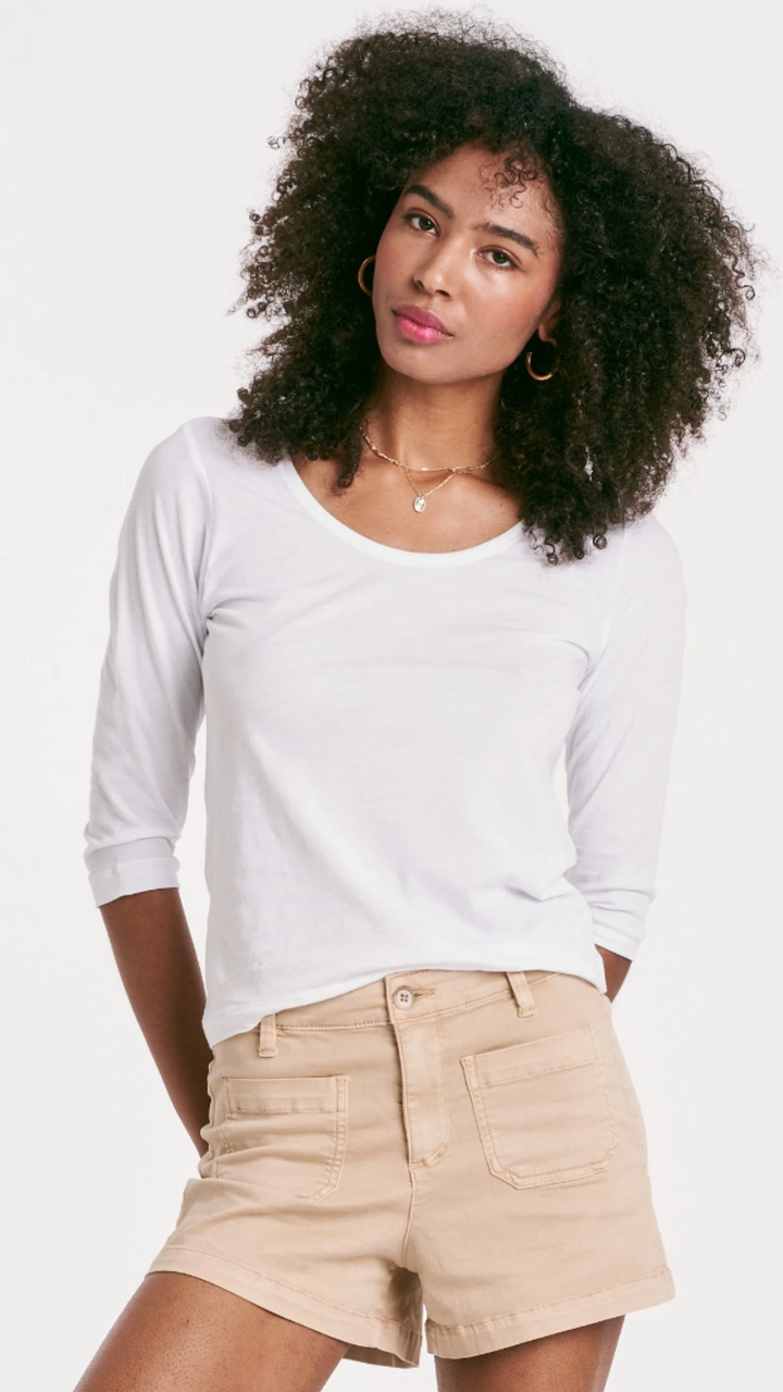 White Scoop Neck Quarter Sleeve Tee