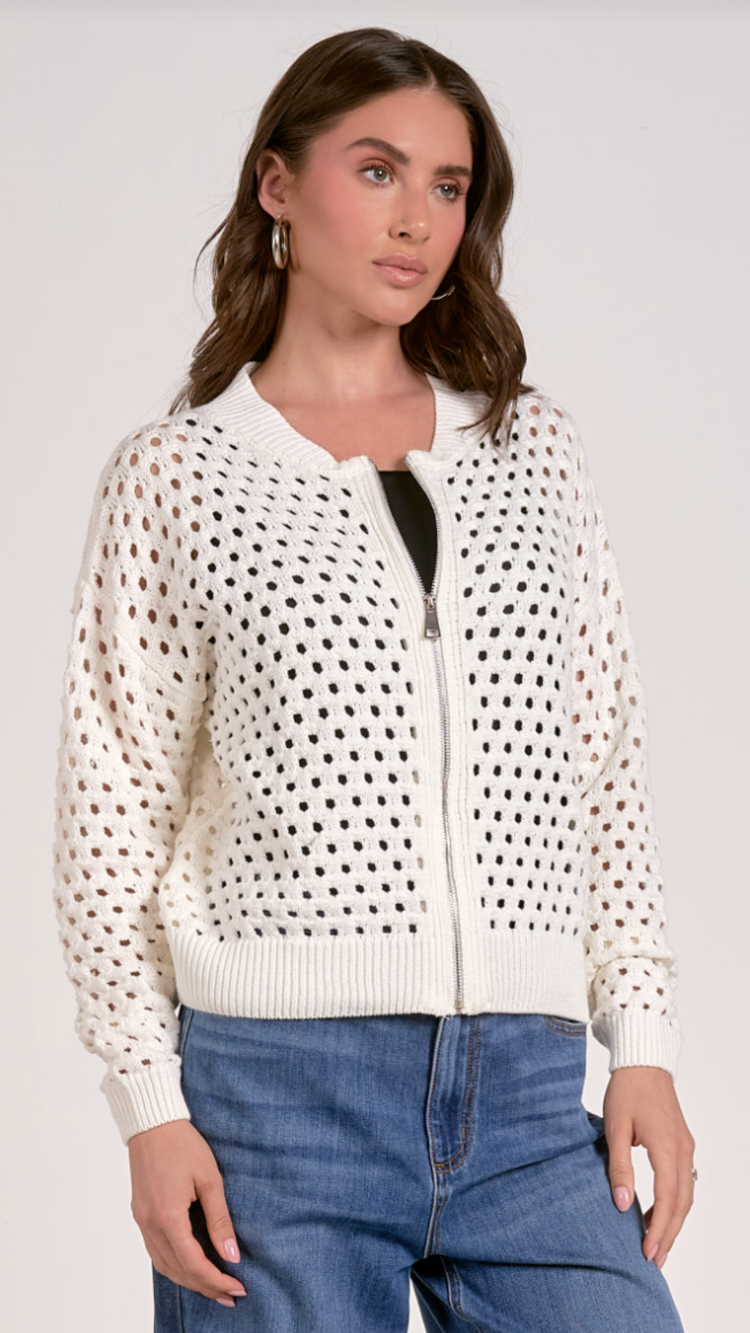 White Open Knit Sweater Cardigan