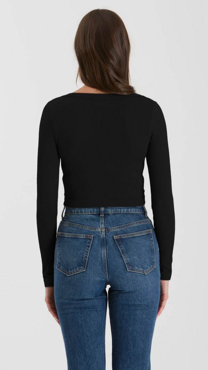 Black Scoop Neck Long Sleeve