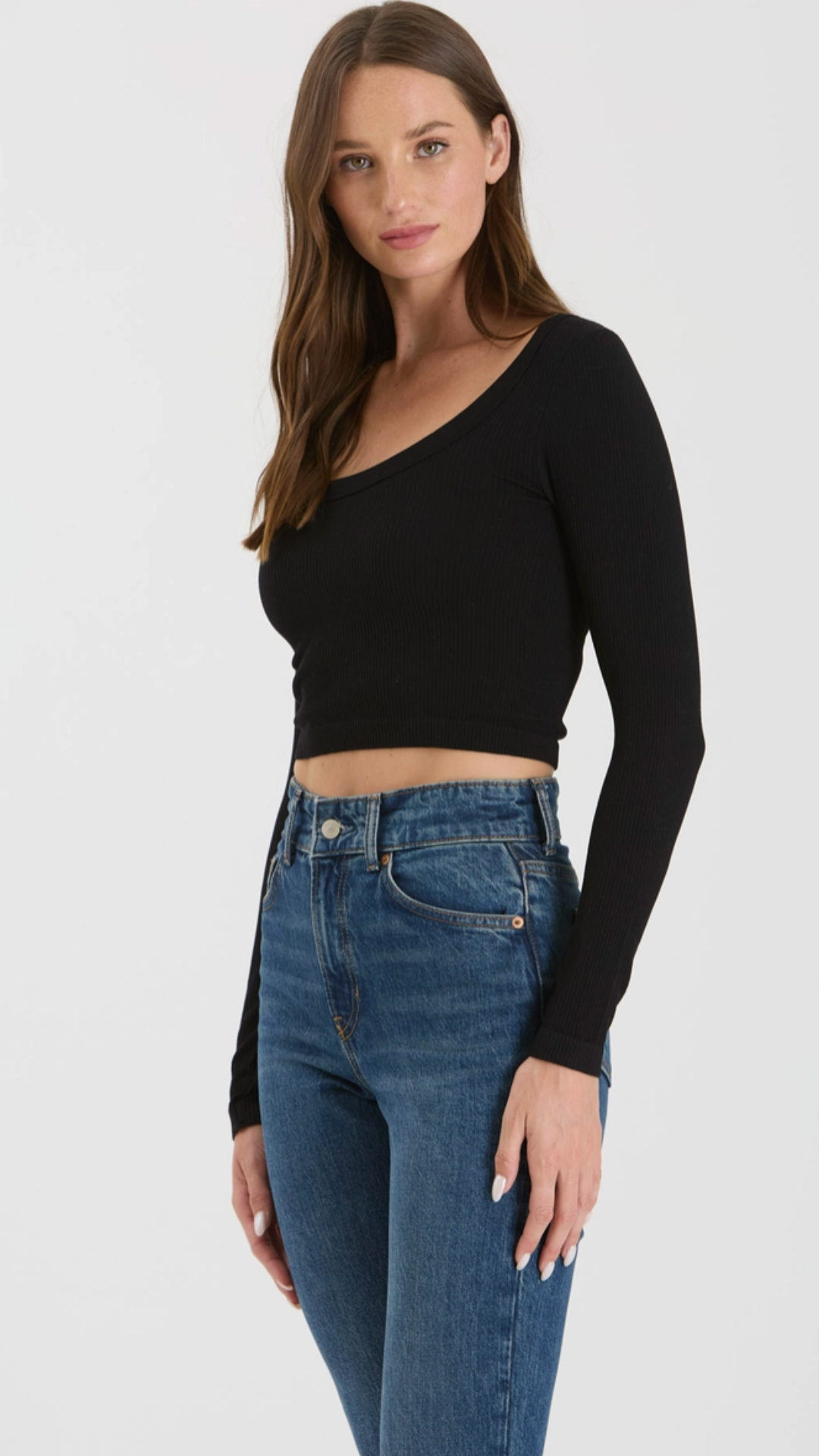 Black Scoop Neck Long Sleeve