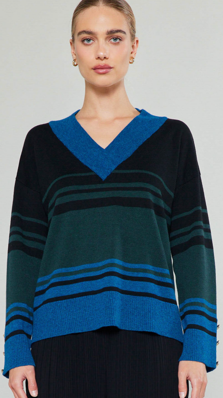 Stripe Pullover Sweater With Button Detail