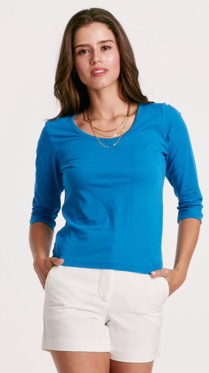 Blue Scoop Neck Quarter Sleeve Tee