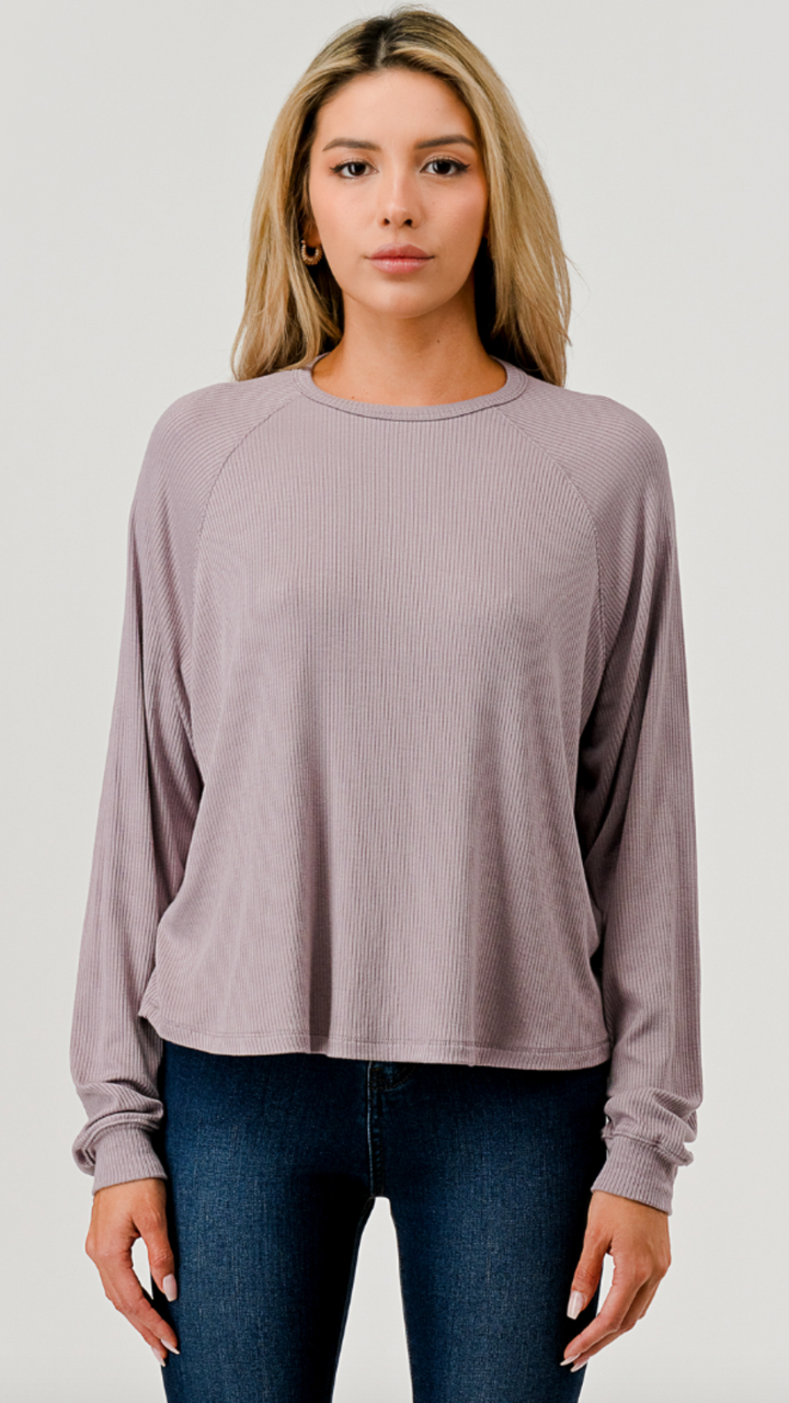 Dusty Lilac Loose Fit Raglan Long Sleeve