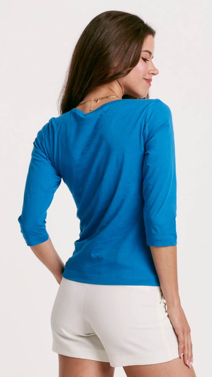 Blue Scoop Neck Quarter Sleeve Tee