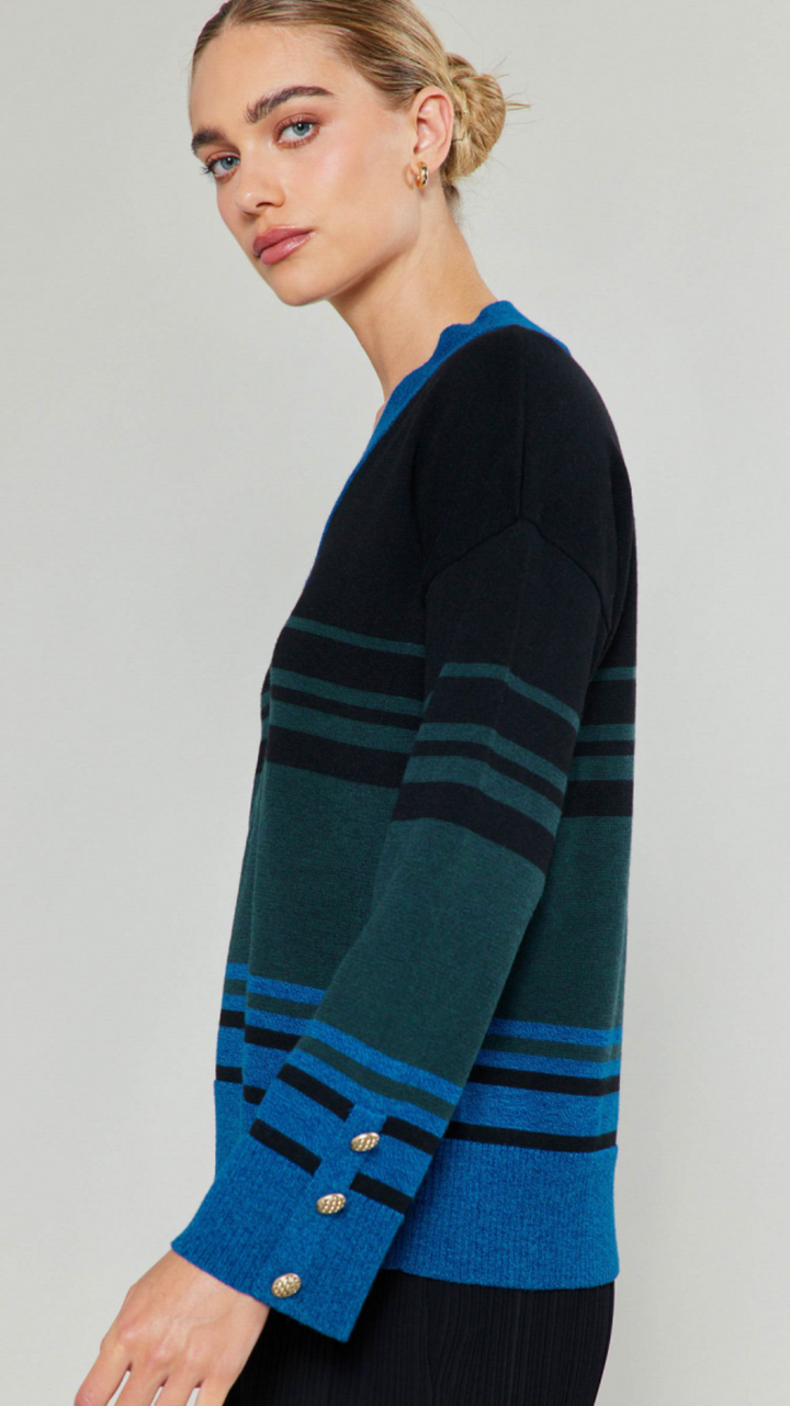 Stripe Pullover Sweater With Button Detail