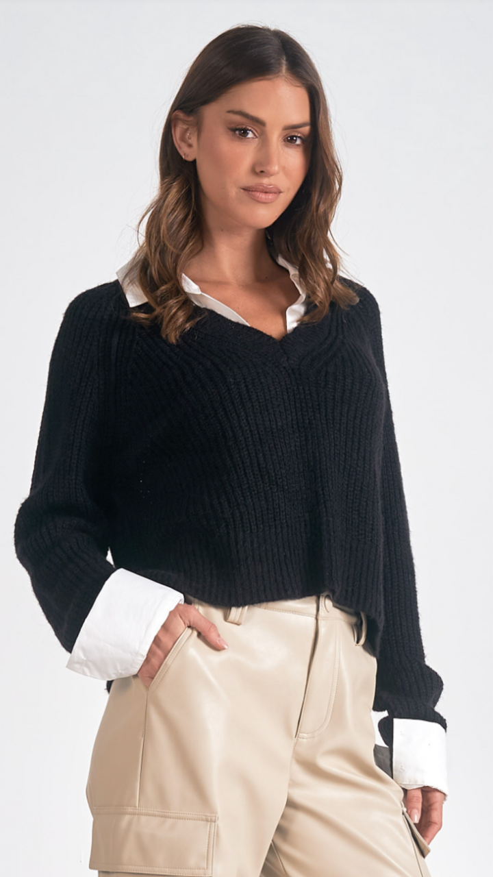 Black White Collar Sweater