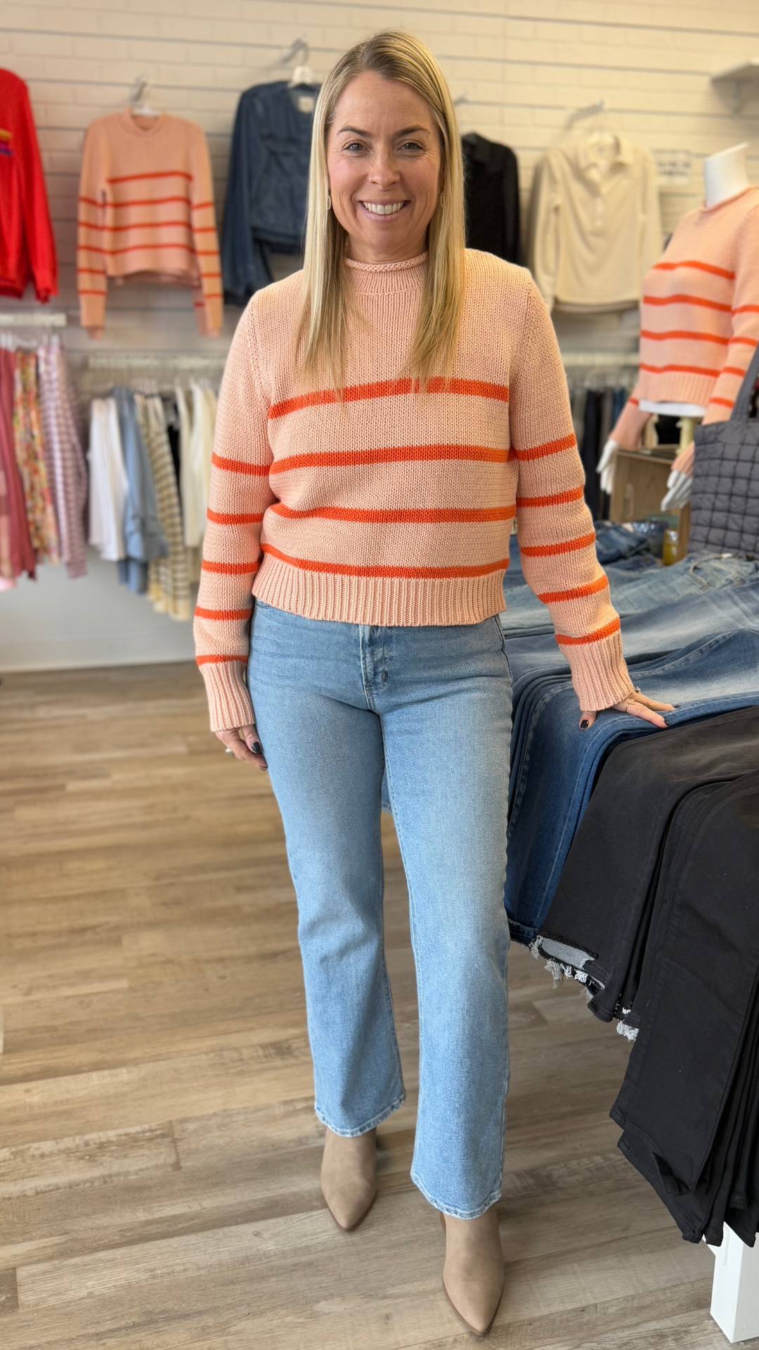 Blush Orange Stripe Cotton Sweater