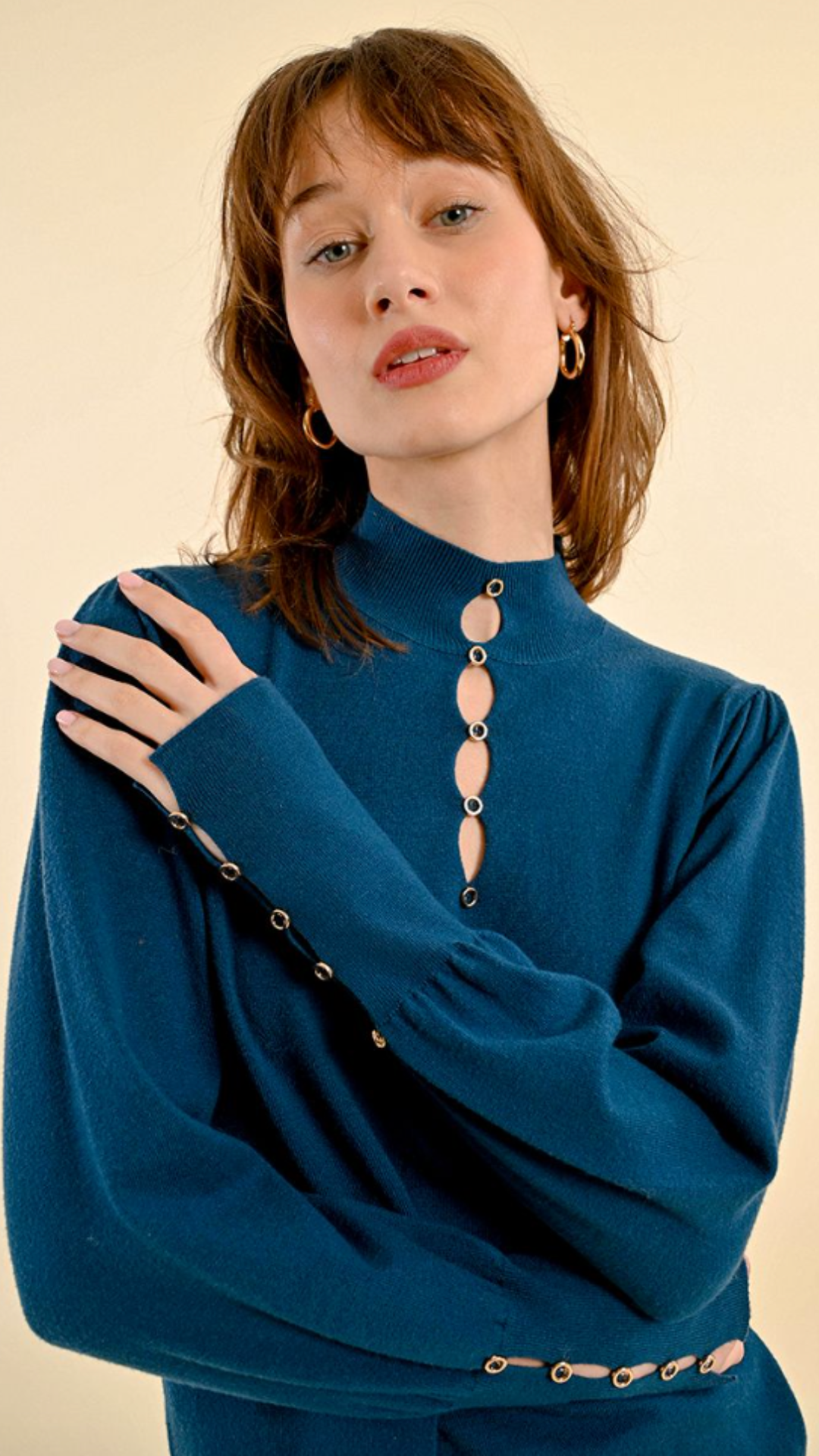 Petrol Blue Buttoned Sweater