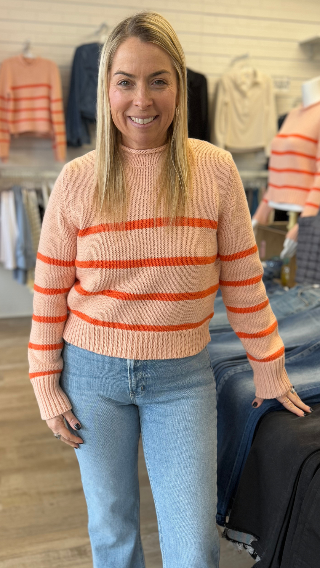 Blush Orange Stripe Cotton Sweater