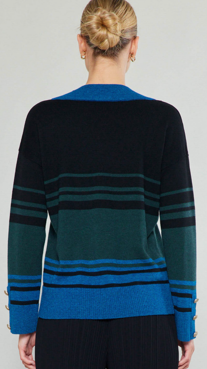 Stripe Pullover Sweater With Button Detail