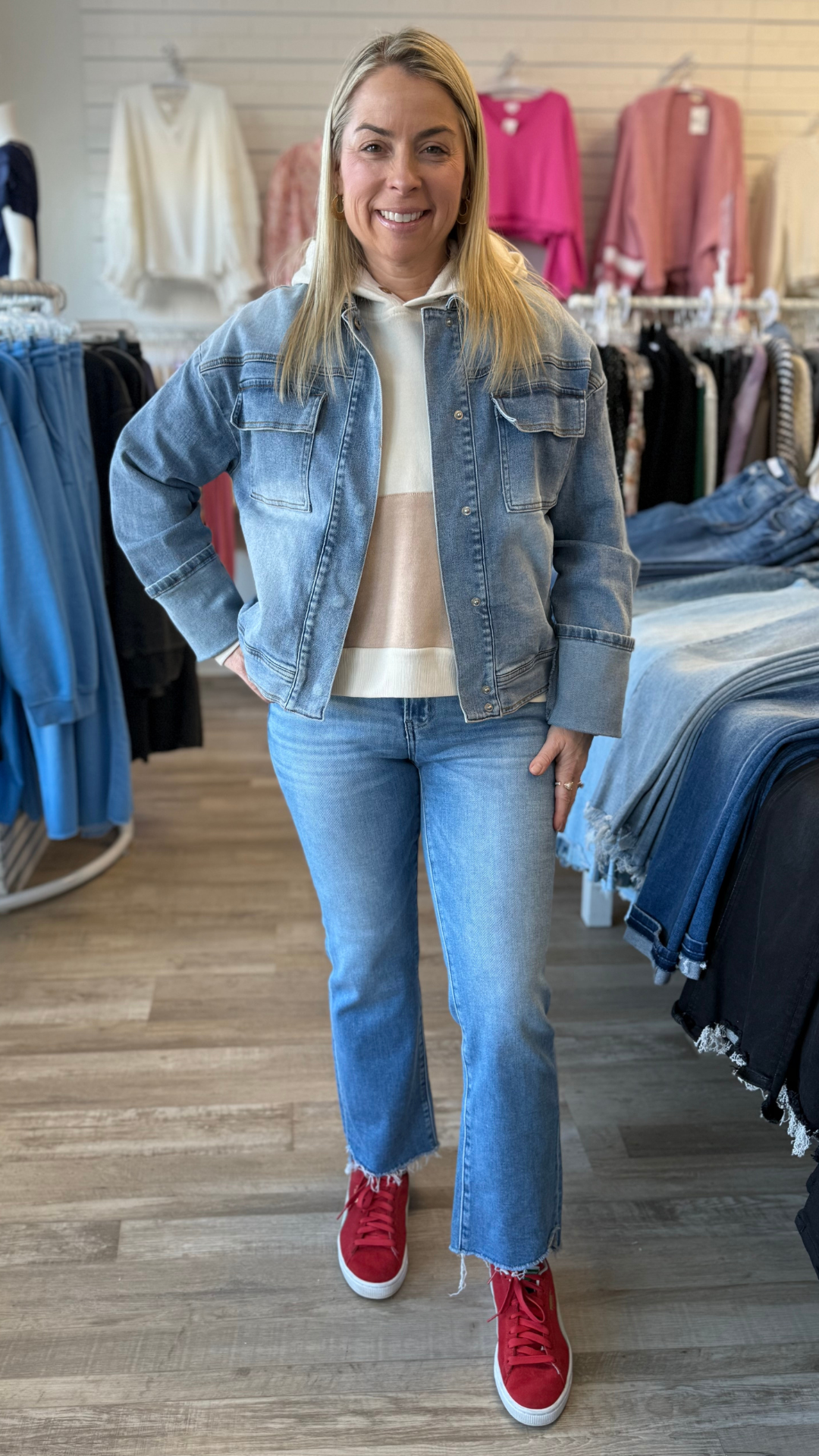 Cuffed Sleeve Twill Denim Jacket