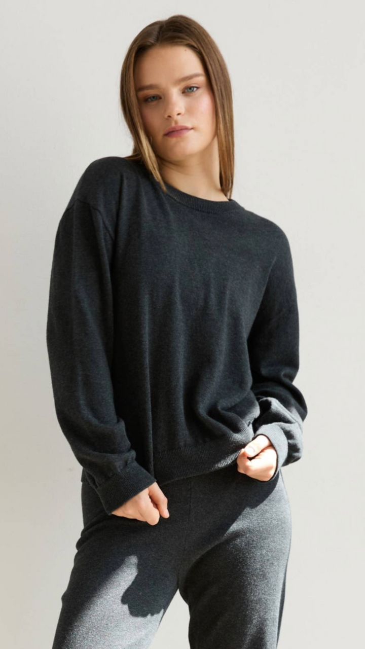 Heather Black Cotton Sweater