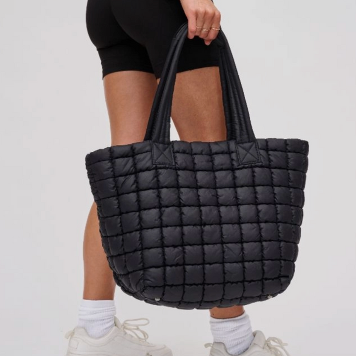 Black Quilted Puffer Nylon Tote