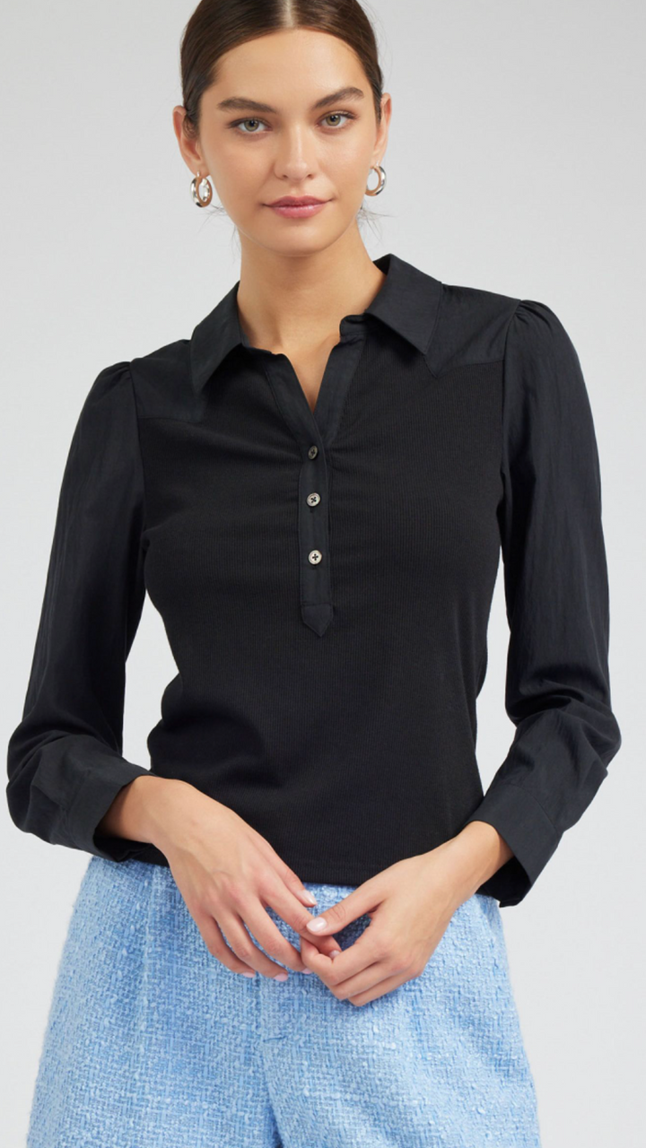 Black Long Sleeve Button Up Collared Shirt