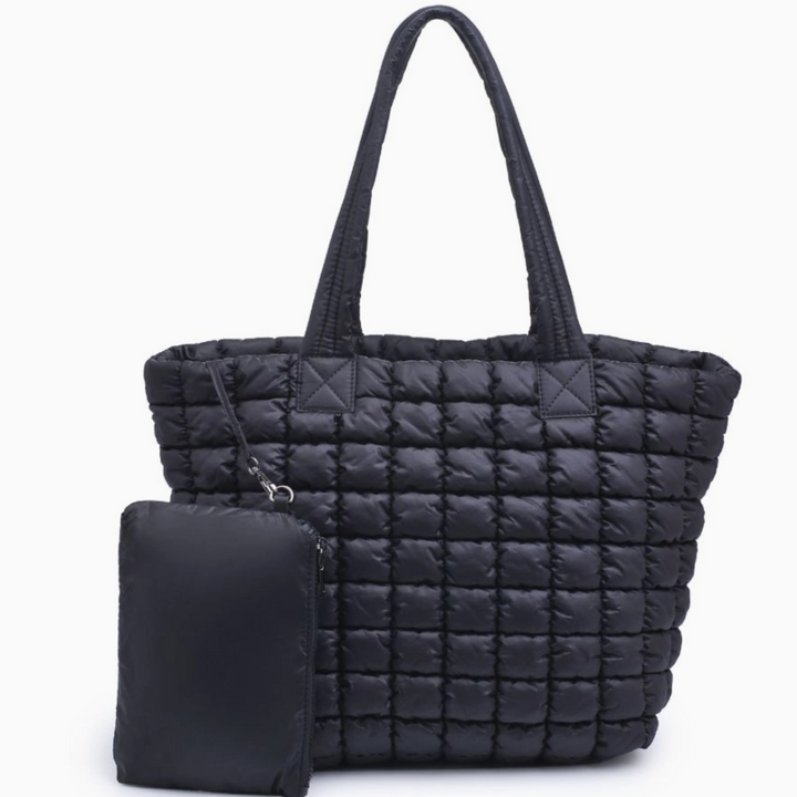 Black Quilted Puffer Nylon Tote