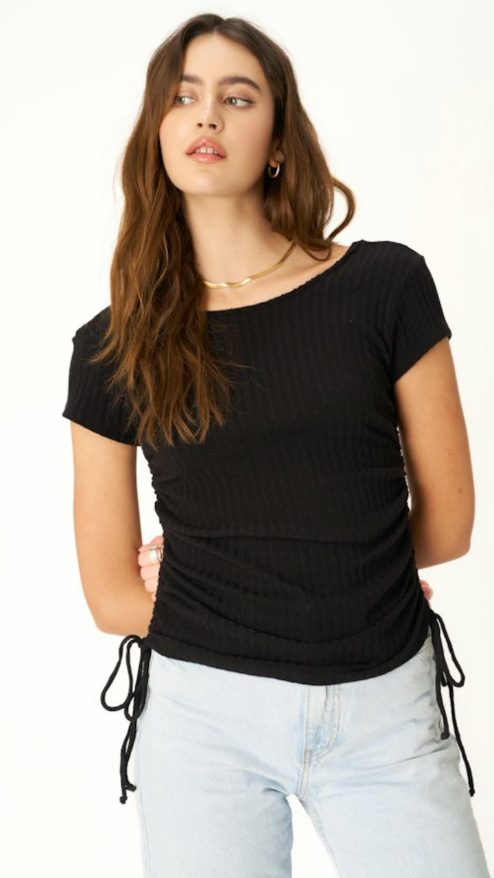 Lolita Side Ruched Sweater Rib Tee