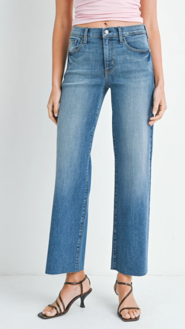 Mid Rise Medium Wash Slim Palazzo Jeans