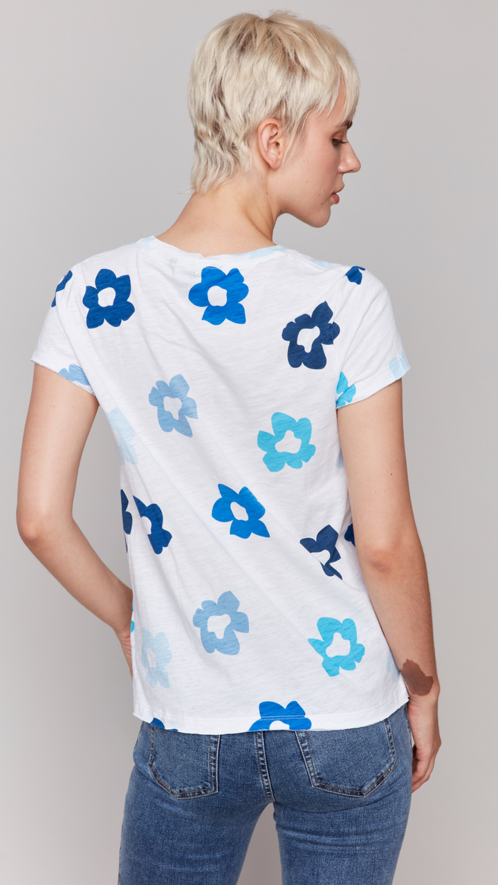 Round Neck Flower Cotton Slub Tee