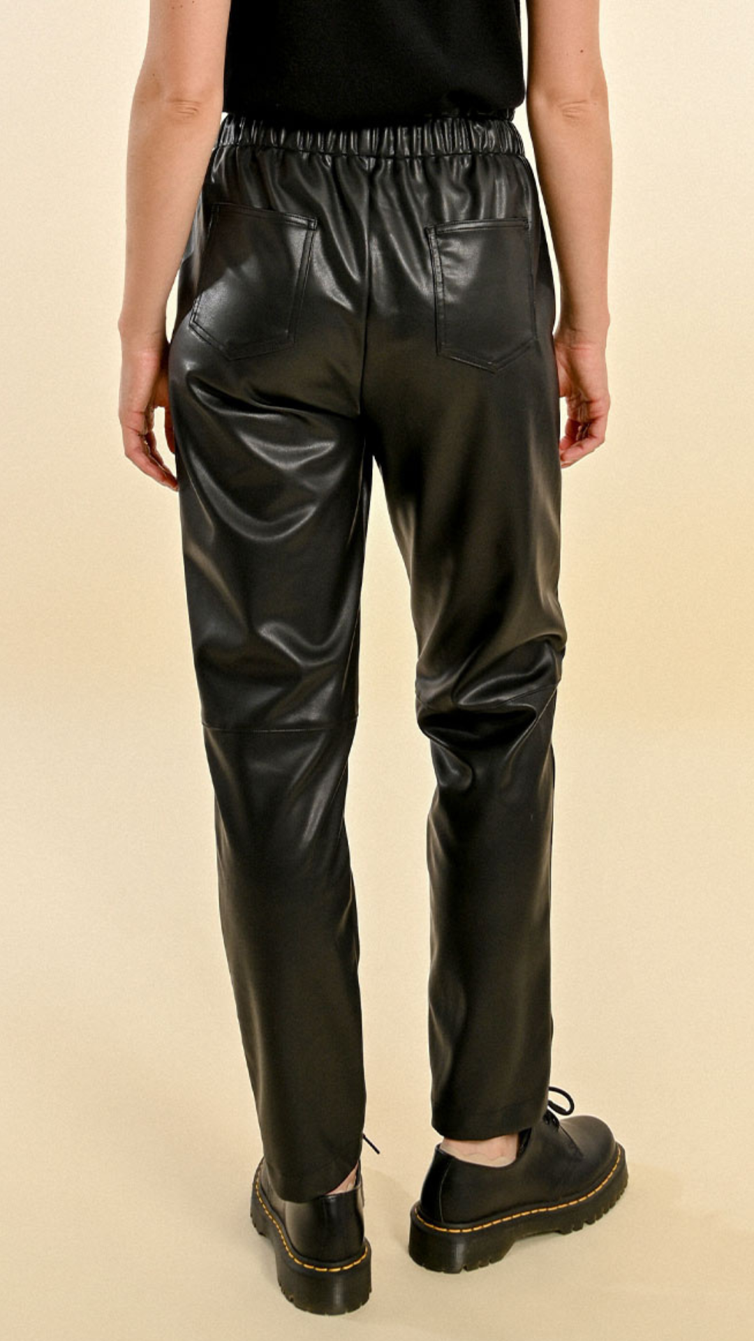 Black PU Drawstring Pants