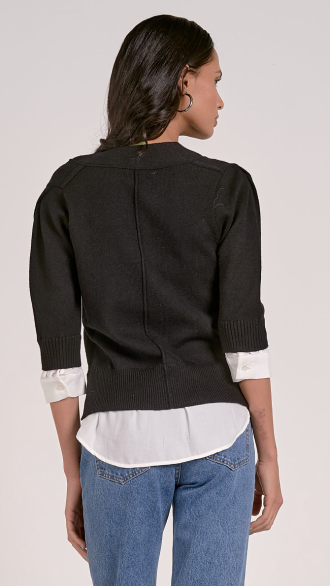 Black Layered Quarter Sleeve Sweater