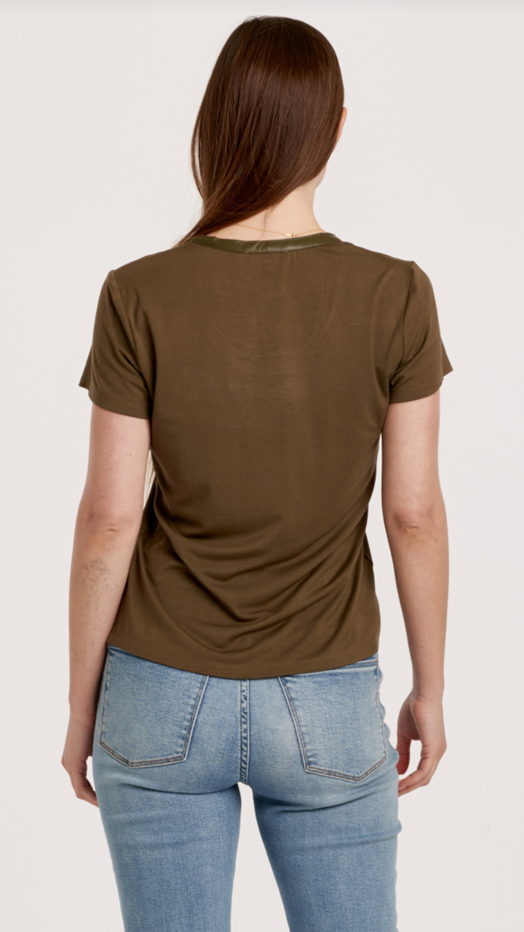 Olive Scoop Neck Top With Pleather Band