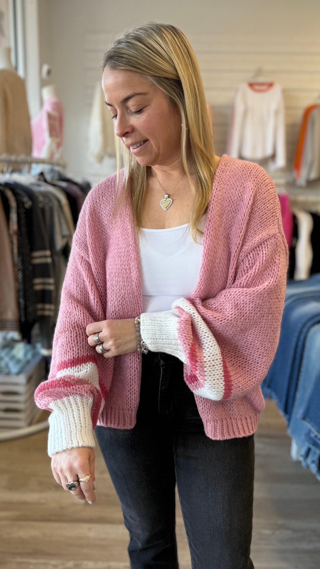 Pink Loose Fit Knit Sweater Cardigan