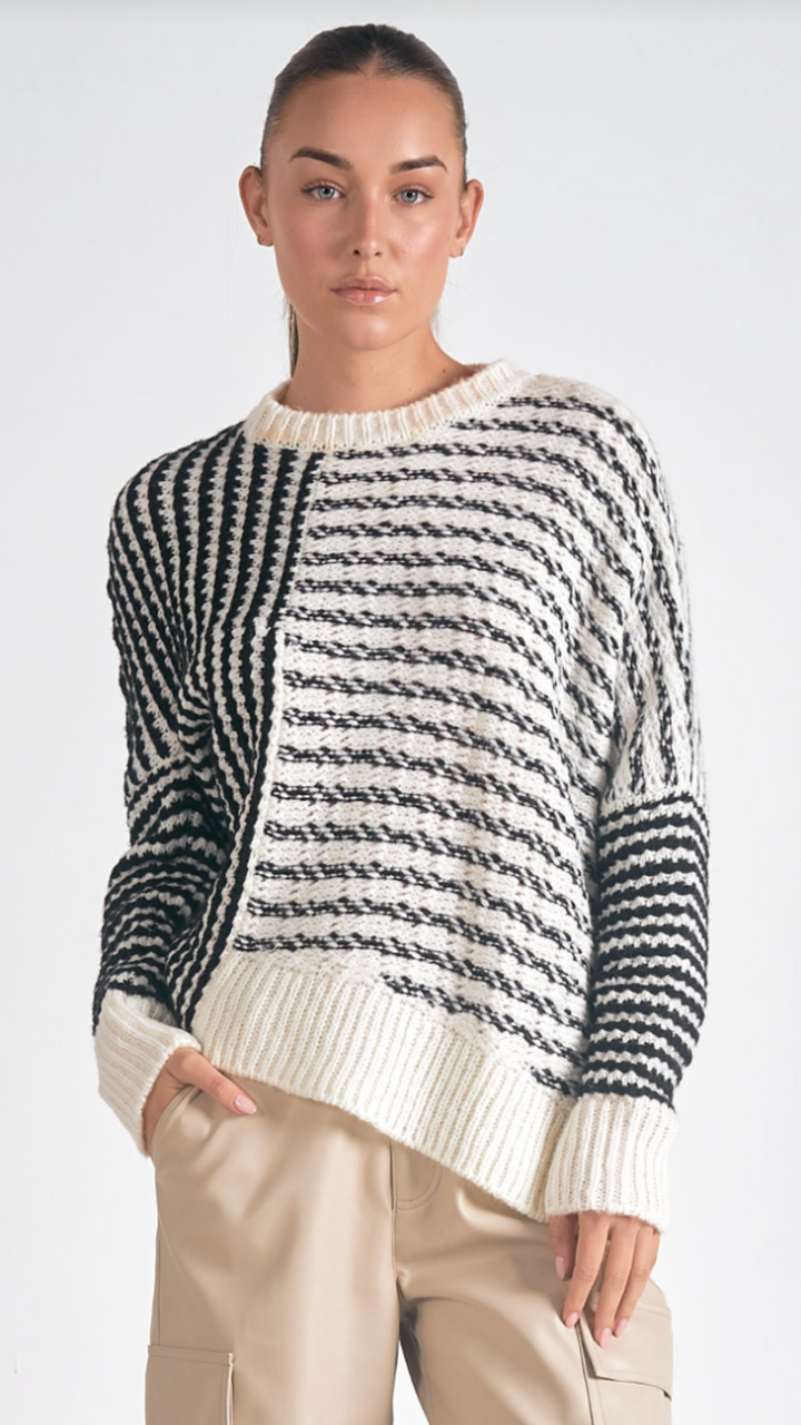 Asymmetrical Stripe Colorblock Sweater