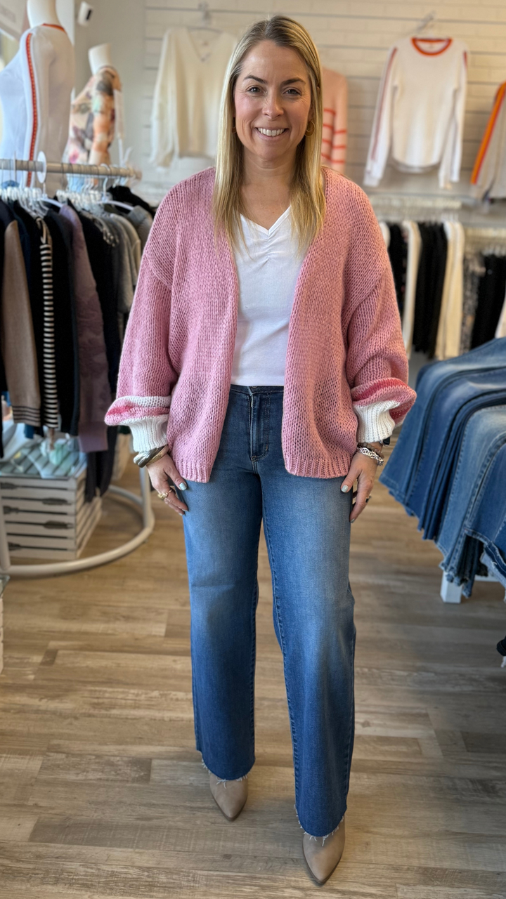 Pink Loose Fit Knit Sweater Cardigan