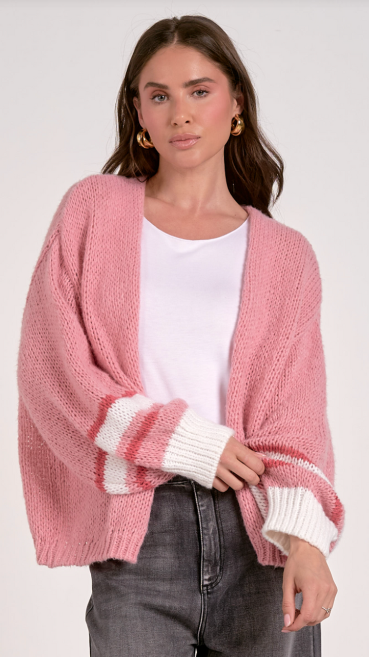 Pink Loose Fit Knit Sweater Cardigan