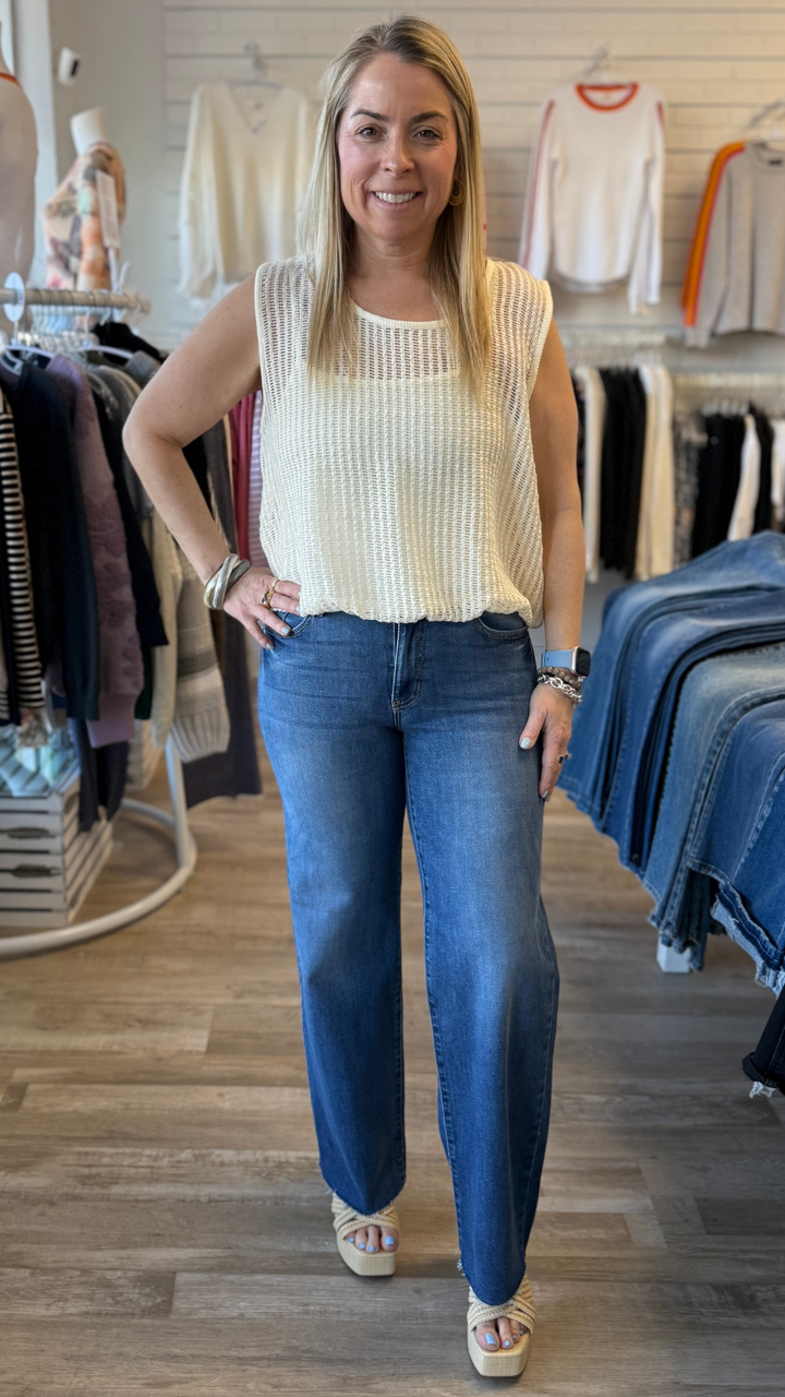 Mid Rise Medium Wash Slim Palazzo Jeans