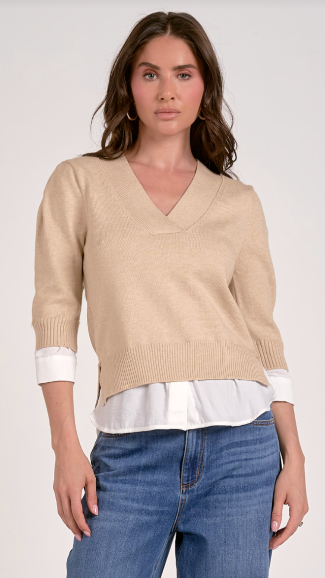 Natural Layered Quarter Sleeve Sweater