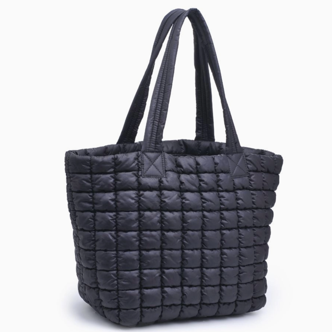 Black Quilted Puffer Nylon Tote