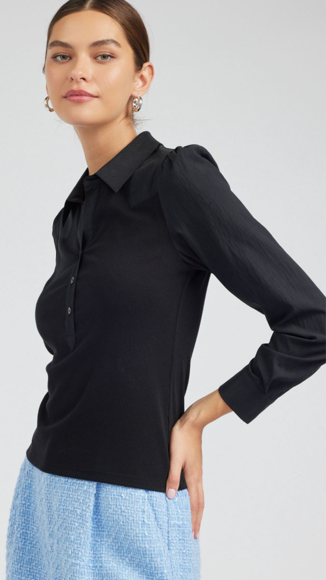 Black Long Sleeve Button Up Collared Shirt