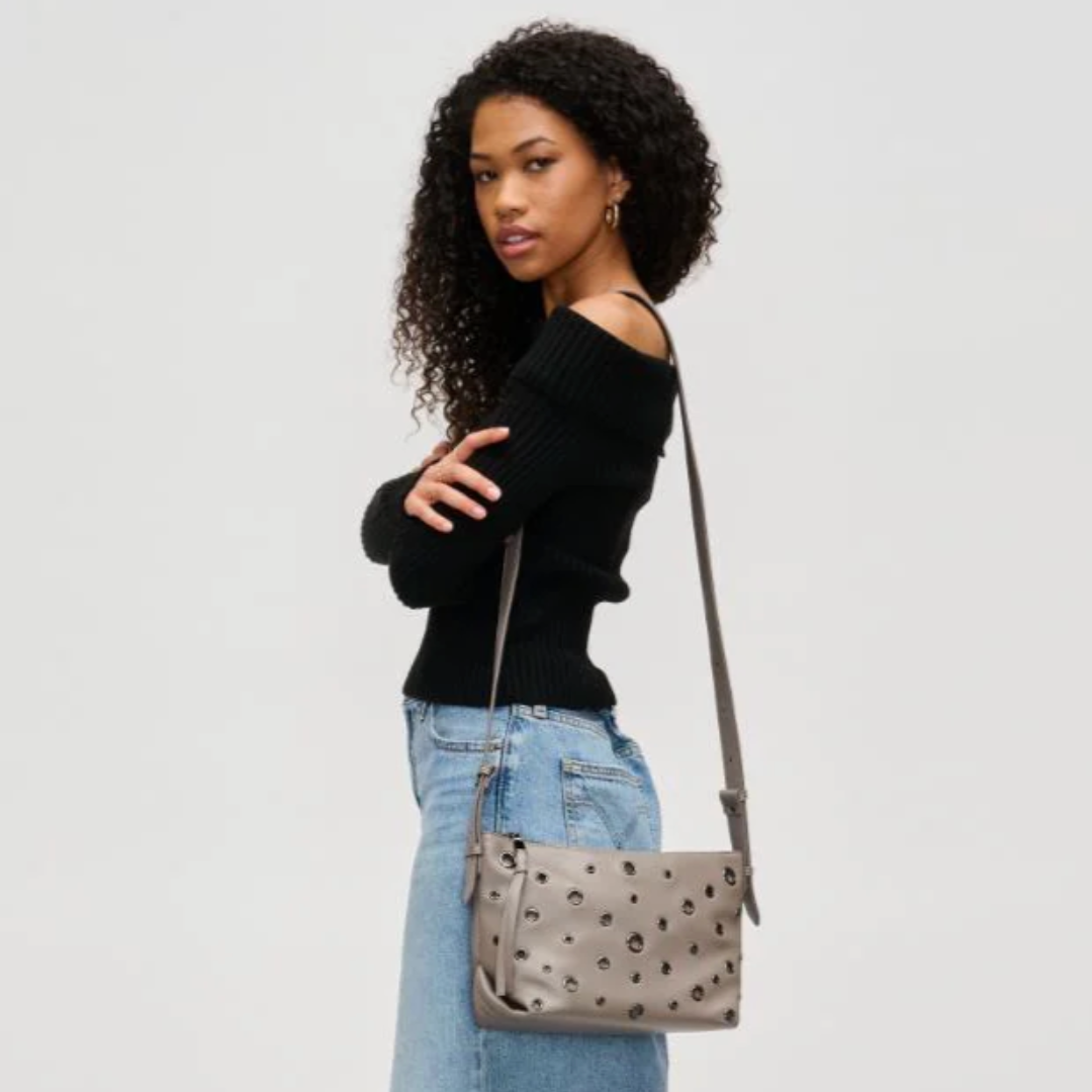 Gray Grommet Crossbody