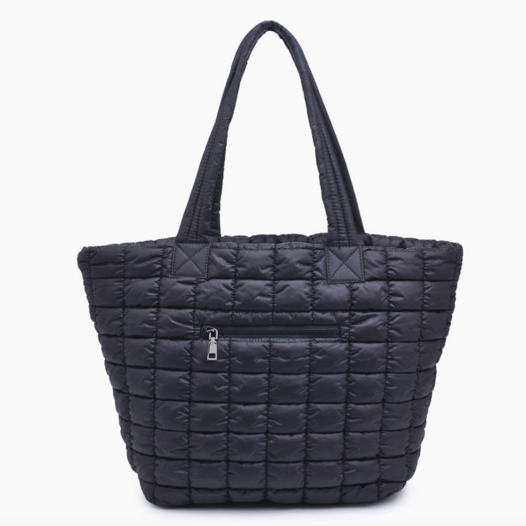 Black Quilted Puffer Nylon Tote