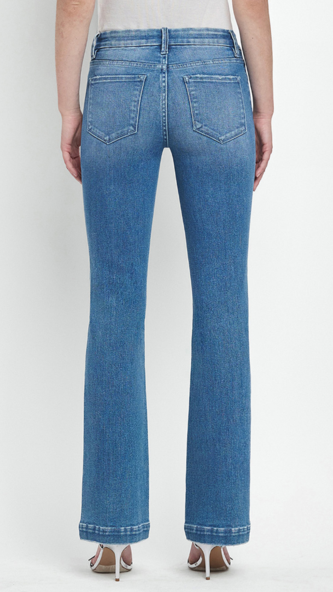 Mid Rise Medium Wash Trouser Hem Bootcut Jeans