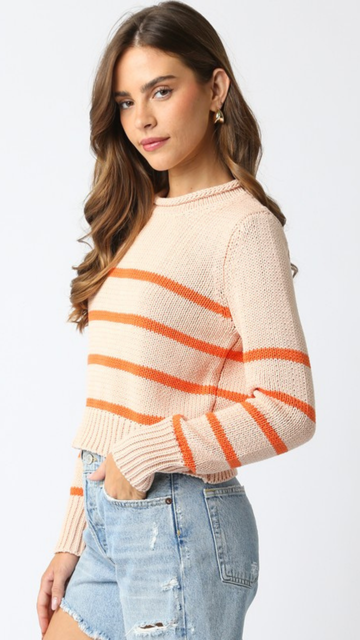 Blush Orange Stripe Cotton Sweater