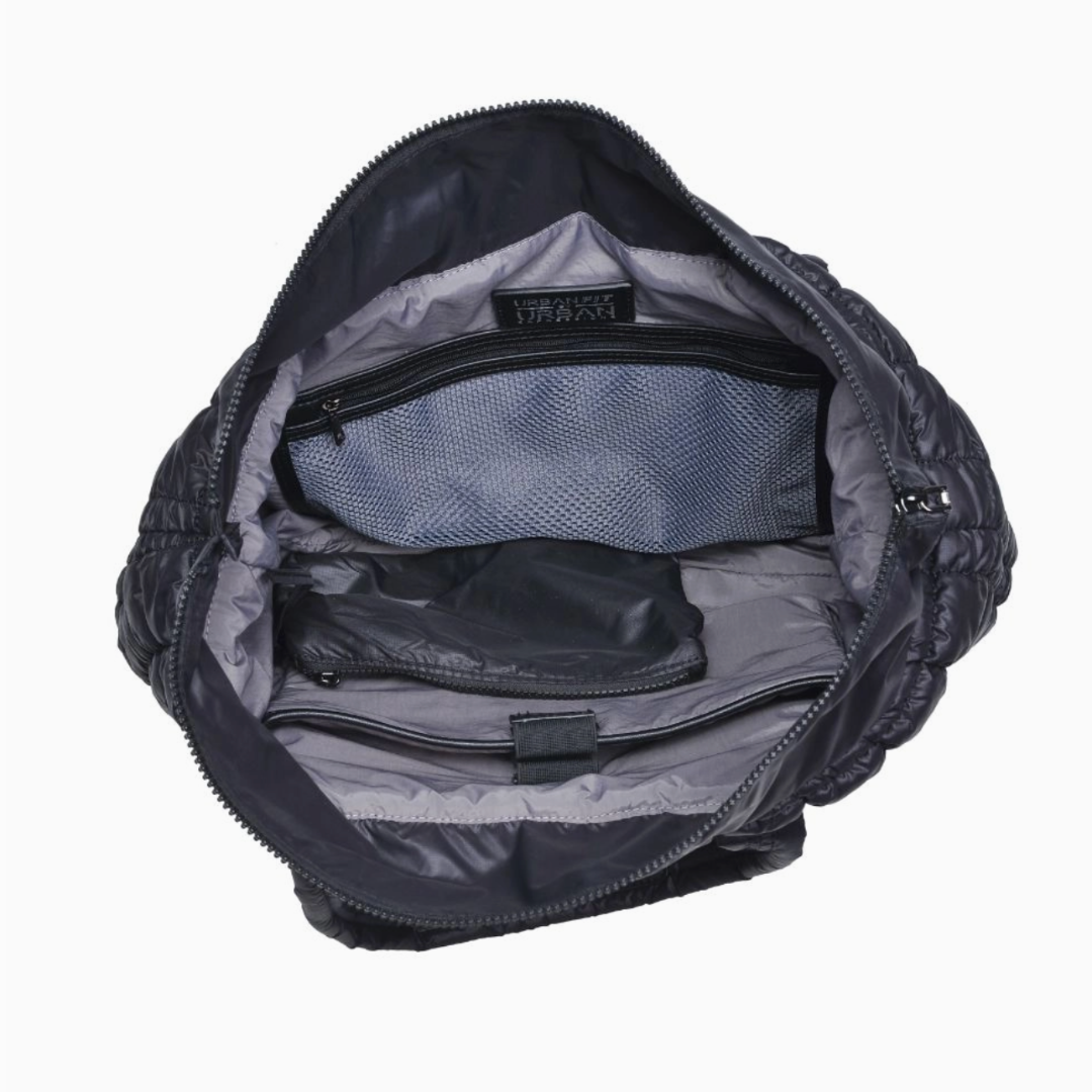 Black Quilted Puffer Nylon Tote