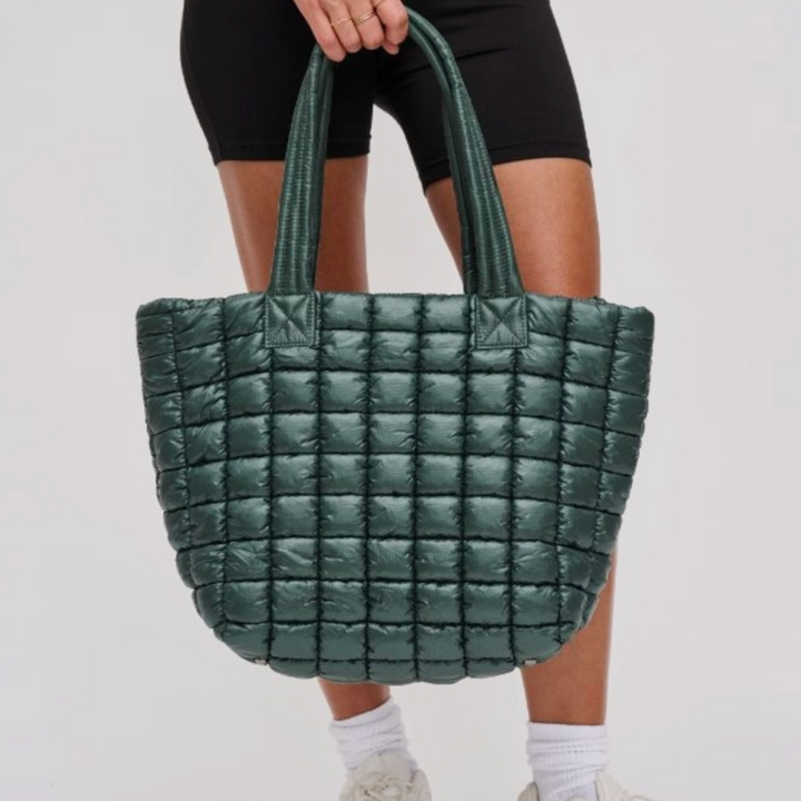 Hunter Green Quilted Puffer Nylon Tote