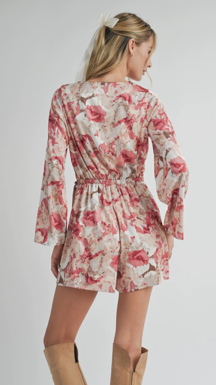 Surplice Overlap Floral Romper